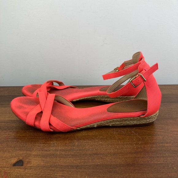 J. CREW Coral Canvas Low Wedge Ankle Strap Espadrille Sandals 53504 Women’s 9. - Picture 2 of 12